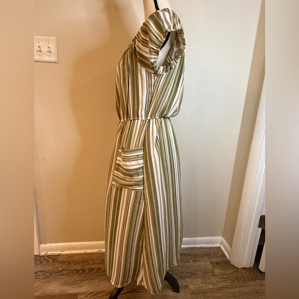 Naïf neutral striped boho chic long dress pockets SZ SM - Picture 3 of 12